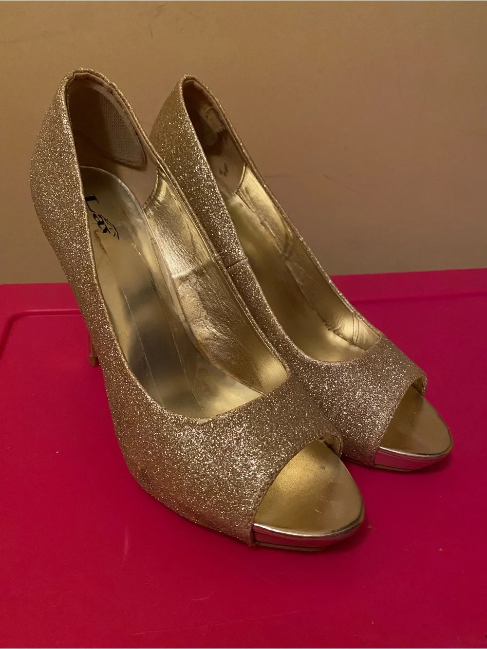 Gold Glitter Peep-Toe High Heels